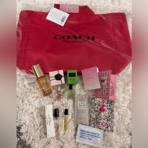 Coach Fragrance Red Tote Bag Travel Handbag Shopper Purse + freebies